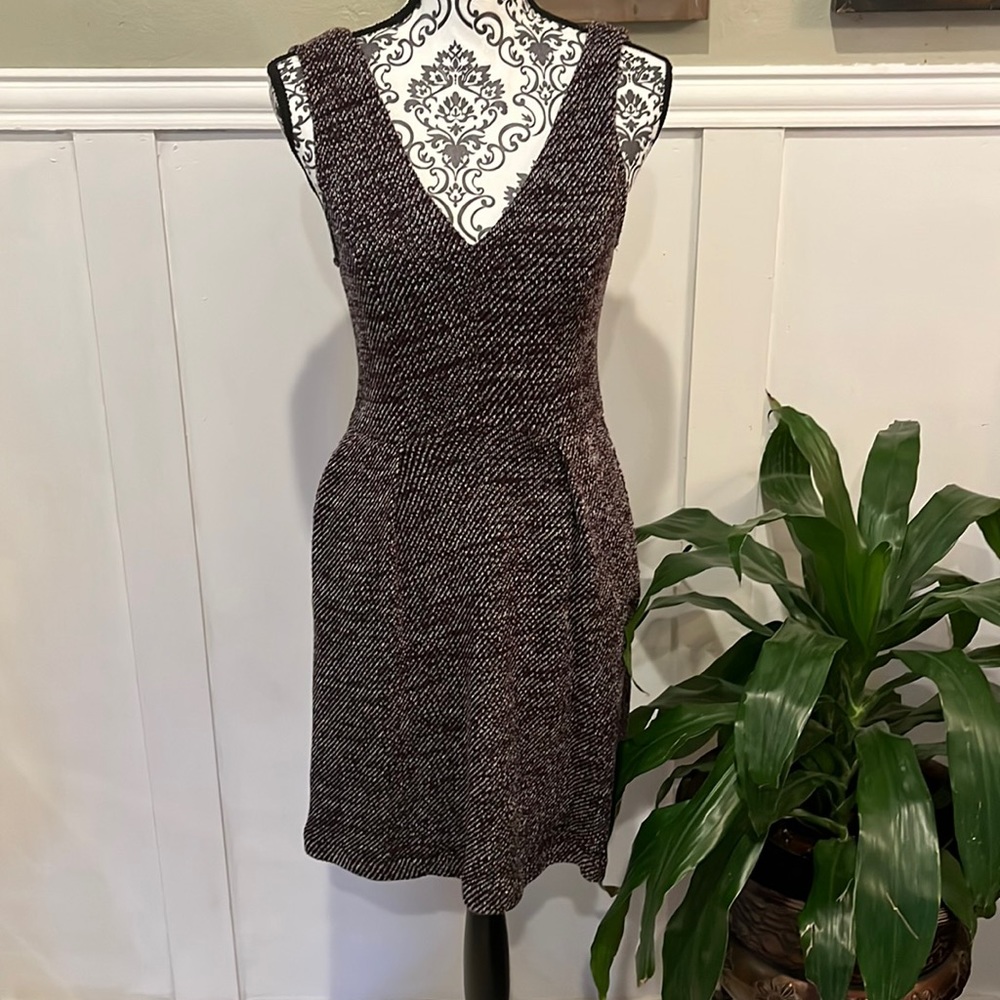 Madewell jumper dress zip back pockets heathered black brown tan sz medium